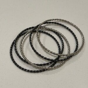 Silver and Black twist bracelets stack